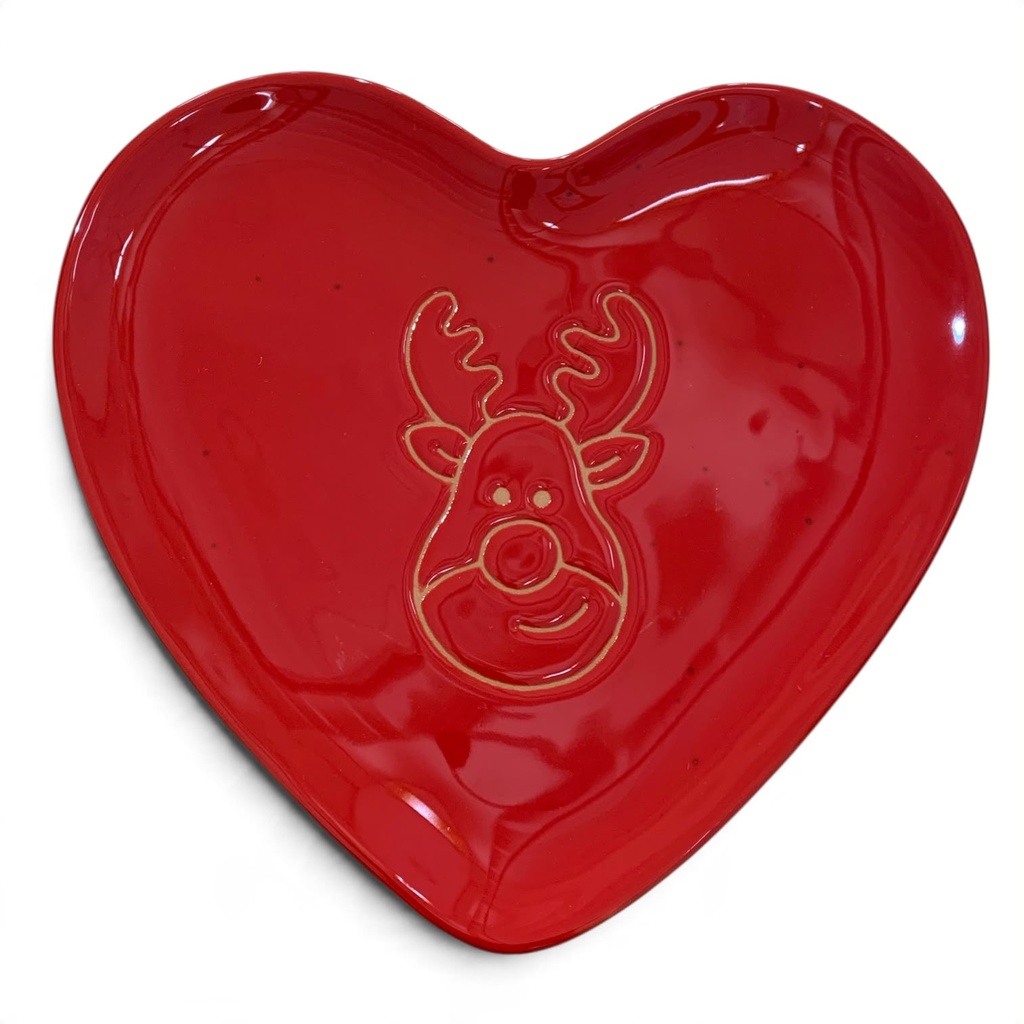 Piatto Cuore Rosso Renna incisa Ministelle